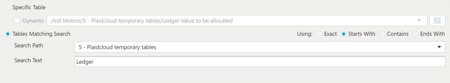 Table Dymanic Selection